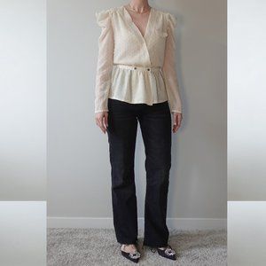 Semi Sheer Cream Puff-Sleeved Top Size 6